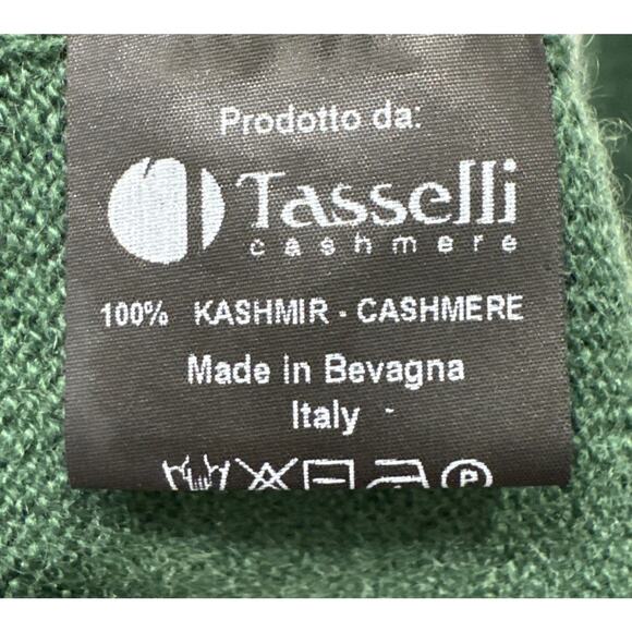 Tasselli Green 100% Cashmere Skinny Scarf Boho Y2K Look - Picture 6 of 7